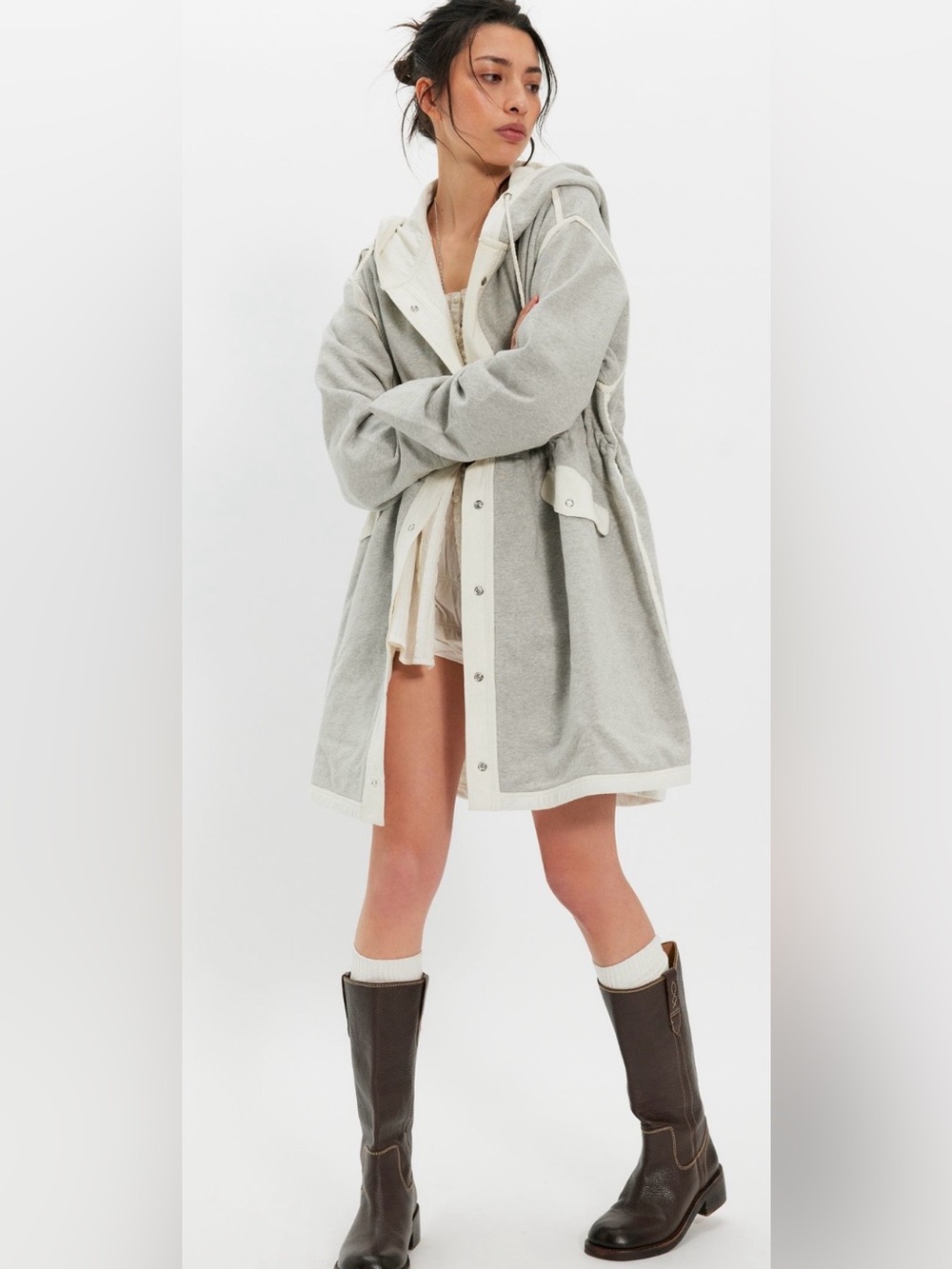 Free People S Margo Oversized Cardigan in Heather Gray Cotton Pockets NWT NEW - Picture 3 of 7